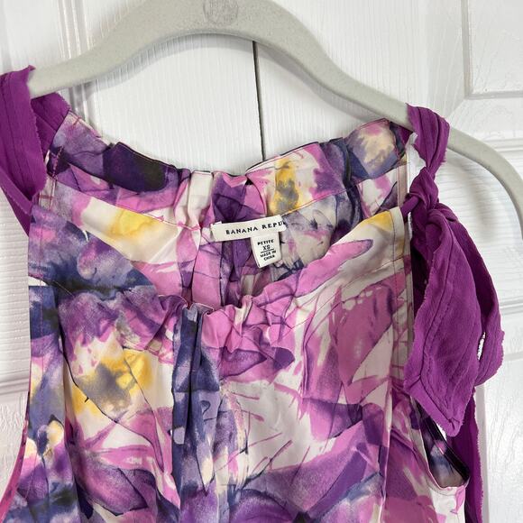 Banana Republic purple/yellow abstract print 100% silk blouse, Size XS - Picture 3 of 6